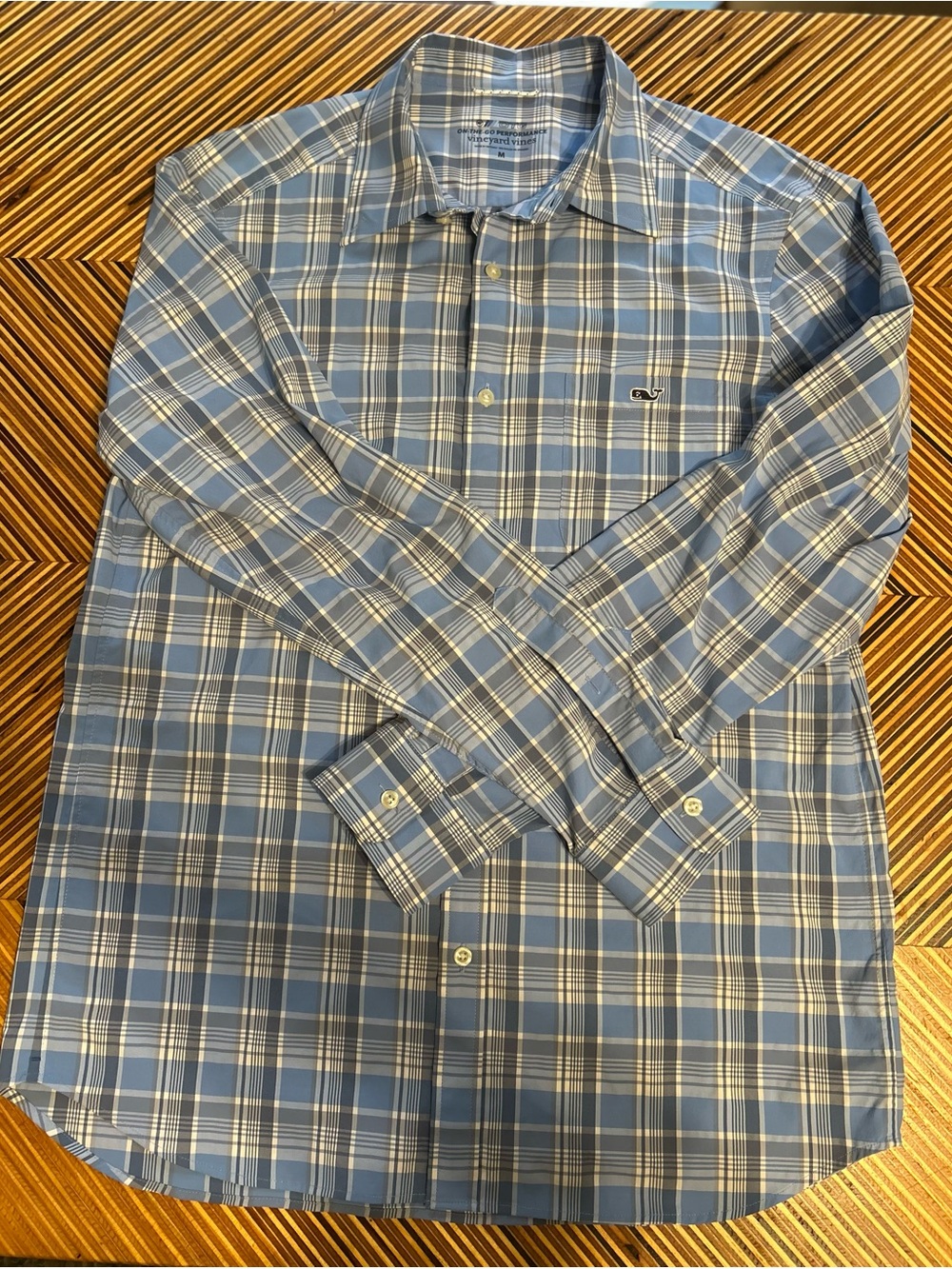 Vineyard Vines OTG on the go Light Blue and White Plaid performance Shirt